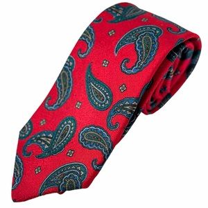 Yves Saint Laurent Tie Silk Red with Blue Green Orange Paisley Made in USA YSL